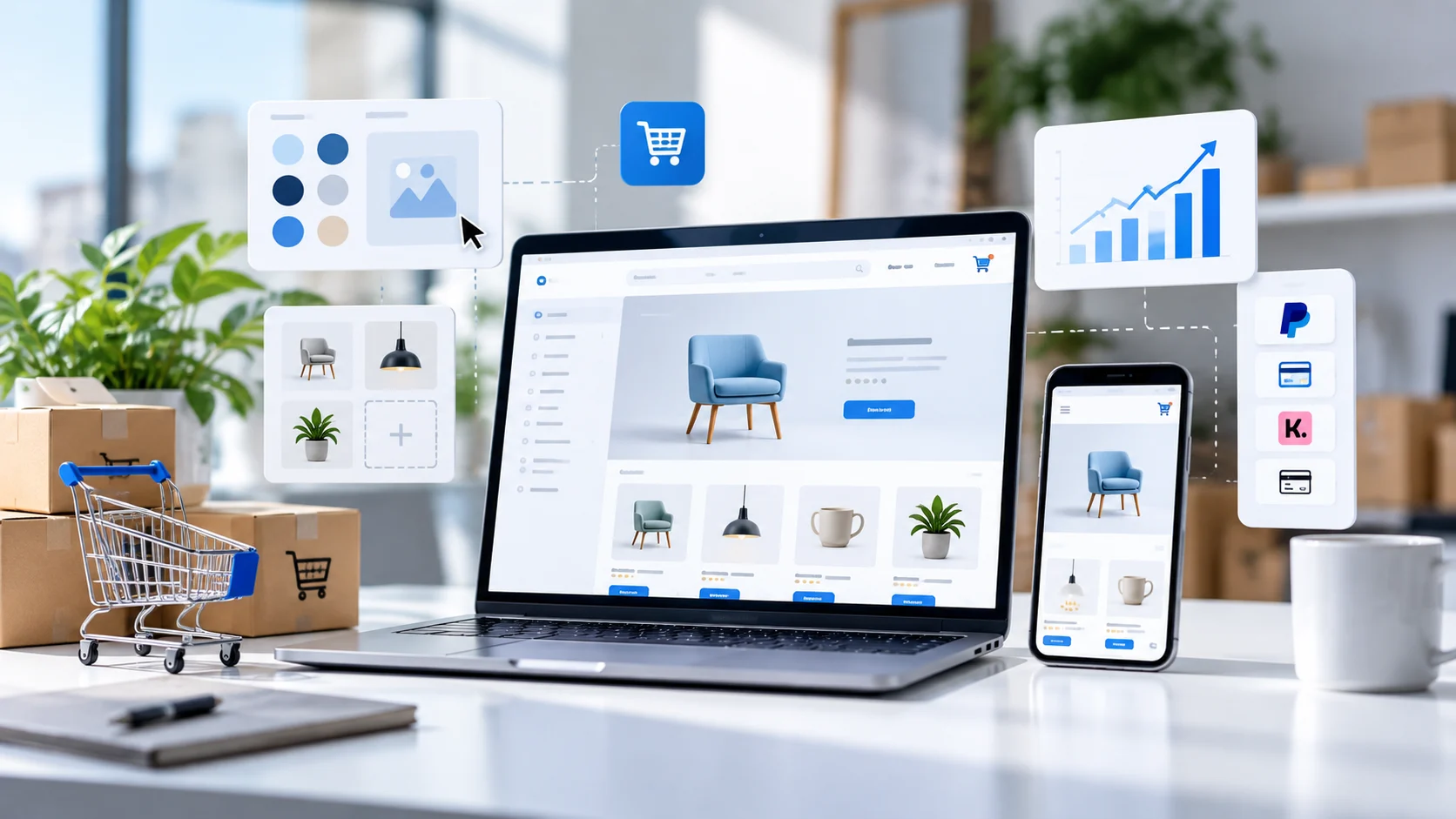 Darstellung eines modernen Online-Shops auf verschiedenen digitalen Endgeräten